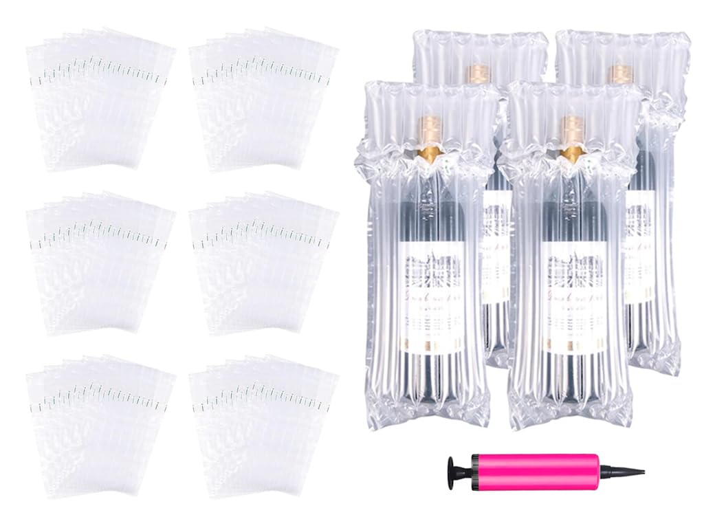 Kellegour 30 Pack Wine Bottle Protectors,Reusable Bubble Cushion Wrap,Wine Bags Wine Bottle Packaging,Inflatable Column Packaging Air Bags with pump for Moving House,Packing,Airplane,Shipping,Store