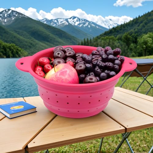 FUSMYE Collapsible Silicone Colander Bowl Set,BPA Free, Heat Resistant, Stainless Steel Nesting, Portable Washing Basket Strainer Drain Basin for Pasta, Vegetable and fruit, Kitchen, Camping, Hiking - Image 7