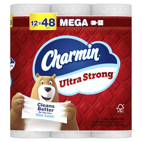 Image of Charmin Ultra Strong Toilet Paper Mega Rolls, 4 inch x 3-15 /16 inch, White, 220 Sheets Per Roll, Pack Of 12 Mega Rolls