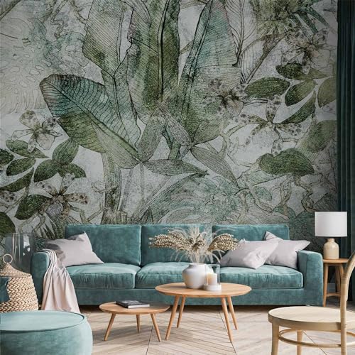 Papier peint panoramique nature vert gris grand format 350x256
