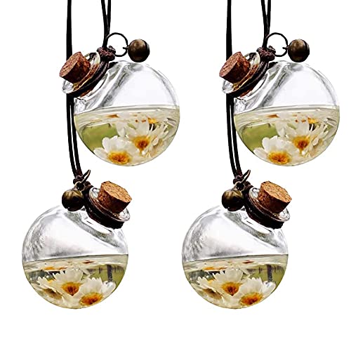 4 Pcs Car Hanging Diffuser Bottles Empty Refillable Car Perfume Glass Bottle Air Freshner Pendant Oil Fragrance Aromatherapy Bottle Ornament Decor(2.8cm)