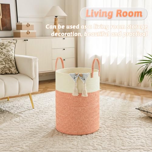 Image of Laundry Basket,Woven Cotton Rope Laundry Hamper,40L for Decor Storage of Dirty Clothes,Toys and Blankets in Bathroom,Baby Room and Living Room