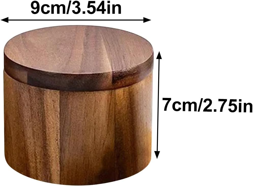 Queenbox 3.5x2.7in Wood 2 Grid Salt Pepper Cellar, Swivel Rotating Lid, Seasoning Storage Holder Spoon Box for Kitchen Spice Sugar
