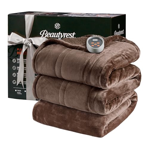 Beautyrest Heated Blanket, Electric Blanket, Soft, Warm, Reversible Plush - Sherpa Heating Blanket with 20 Heat Settings, 1-10 hrs Timer Auto Shut Off, Machine Washable, Full (84 inx80 in), Chocolate