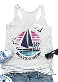 Boats and Hoes Tank Tops Women Funny Sailboat Graphic Sleeveless T-Shirt Casual Letter Print Vacation Vest Tees (Light Grey, X-Large)