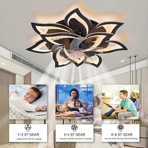 Bevenus Ceiling Fans with Lights,Modern Flush Mount Ceiling Fan with Remote/App Control,Dimmable LED Low Profile Ceiling Fan with 6 Speeds for Bedroom,Dining Room,Kitchen.Black,120V — view 5