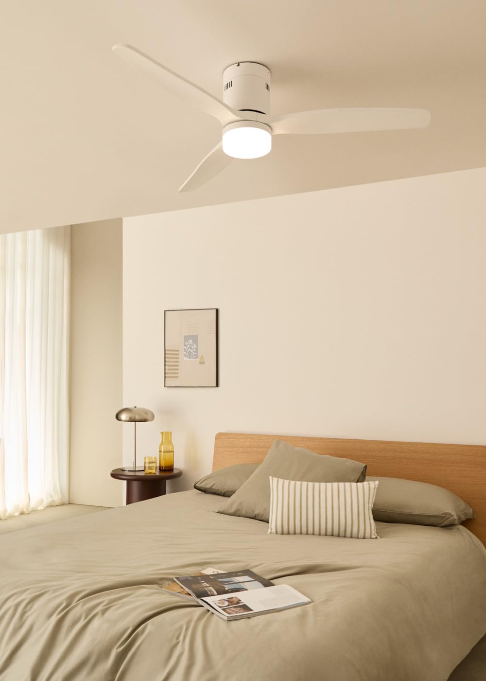 CREATE / WINDCALM NATURAL WOOD M/Deckenventilator mit Beleuchtung Weiß mit WLAN und Fernbedienung / 40W, Timer, Ø132 cm, 6 Geschwindigkeiten, Sommer-Winterbetrieb