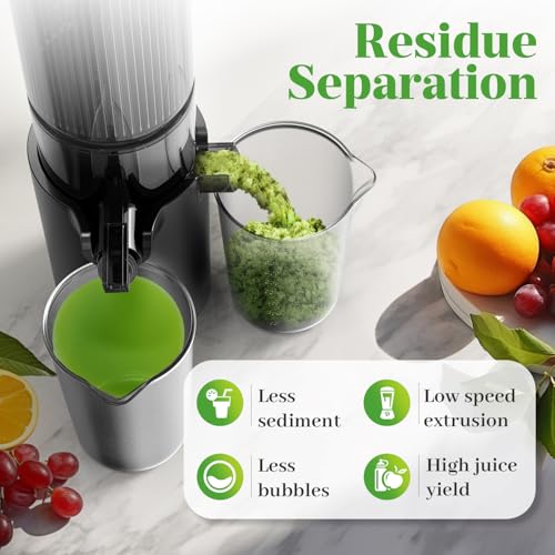 Cold Press Juicer, 5.4" Wide Feed Chute Juicers with 350w Power Motor, Slow Masticating Juicer Machine with High Juice Yield for Whole Vegetables & Fruits, Easy to Clean, Grey(pro) - Image 4