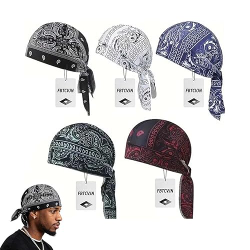 5 Pack Cooling Skull Cap Helmet Liner, Stretchy Helmet Liner Bandana Cap, Breathable Sweat Wicking Head Wrap Hat, Paisley Cooling Headscarf Cap Set for Men & Women