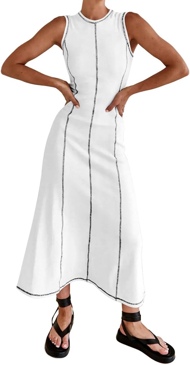 Sleeveless White Long T Shirt Dress Women's Sleeveless T Shirt