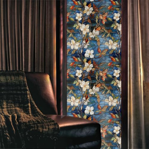 Vinilo decorativo para ventana 40x300 cm flores blanco y azul miniatura 2