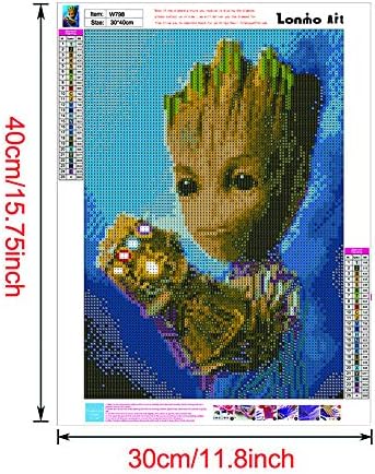 Diamond Painting Kits with Tools, Meecaa Groot Anime Boy Cute DIY 5D Full Drill Cross Stitch Diamond Mosaic Art Crafts 30x40cm (Groot), Clear
