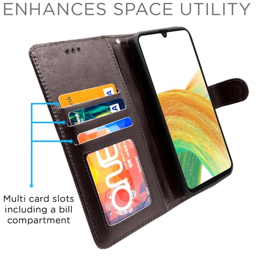 Image of Pikkme Samsung Galaxy A33 5G Flip Case Leather Finish | Inside TPU with Card Pockets | Wallet Stand and Shock Proof | Magnetic Closing | Complete Protection Flip Cover (Coffee)