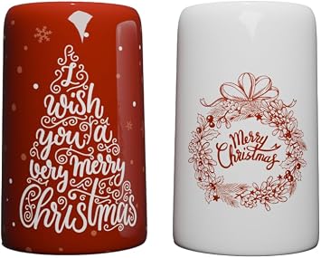 Salt and Pepper Shakers Christmas Kitchen Decor Holiday Table Shaker Set with Christmas Tree and Wreath Design Large Festive Seasoning Shakers