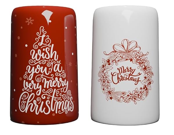 SALTCRAFT COMPANY Salt and Pepper Shakers – Christmas Kitchen Decor – Holiday Table Shaker Set with Christmas Tree and Wreath Design – Large Festive Seasoning Shakers by SALTCRAFT COMPANY - Used condition - US$16.19