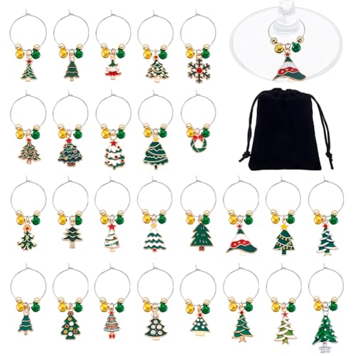 Marcadores de copa de vino de Navidad con 26 diseños festivos para identificar tus bebidas
