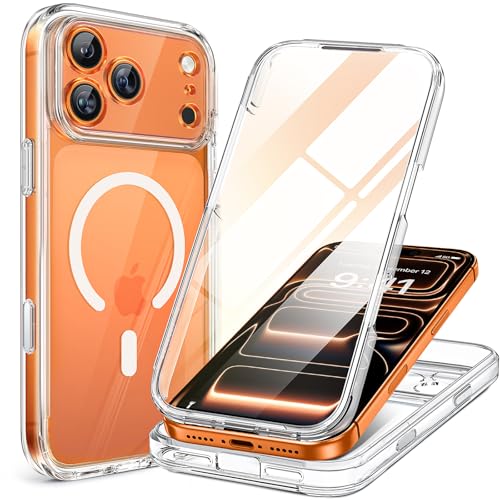 Image of Miracase Magnetic for iPhone 17 Pro Case 6.3 inch [Compatible with MagSafe] Full-Body Phone Case with Built-in Glass Screen Protector & Camera Control,Drop Proof iPhone 17 Pro Cover, Clear