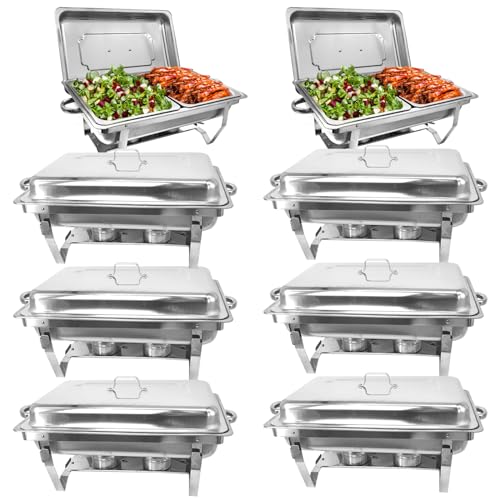 Jacgood Chafing Dish Buffet Set, 8 Pack 8QT Buffet Servers and Warmers, Chafing Servers with Covers, Half Size Food Pan, Chafer, Folding Stand, Food Warmer for Parties
