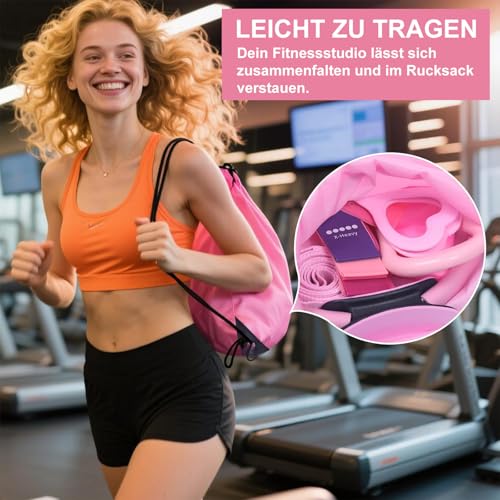lxmydm Pilates Set, Pilates Ring Set 13 Teiliges mit Zubehör Yoga Ball, Yoga Gurt, Fitnessbänder, Pilates Socken, Trainingsposter & Tragbarer Tasche, Home Pilates Essential Kit für Frauen (Pink)