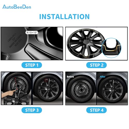 4-Pack Hubcaps Compatible with Toyota Prius 2019-2022, Prius Prime 2020-2022, Corolla Hybrid 2020-2024, 15 inch 15" Steel Wheel, Wheel Covers Skins, Snap On Tire Cover (Bright Black) by AutoBeeDen - Used condition - Image 4