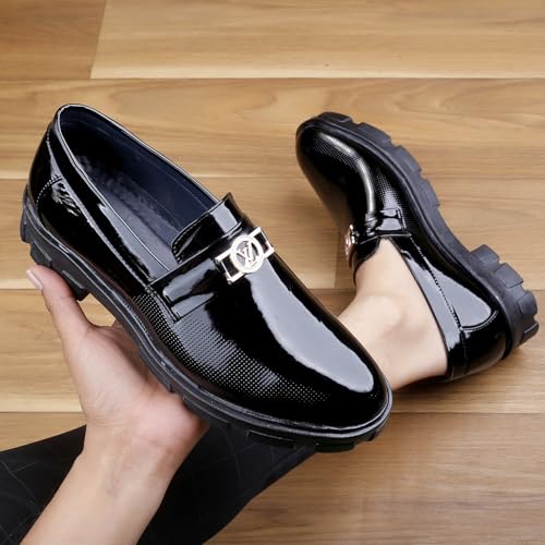 Image of WUGATTI Patent Leather Slip-On Trendy Stylish Comfortable Casual Loafers for Men