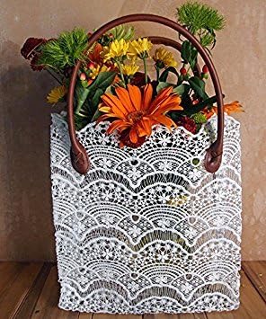 Crochet Lace Tote Bag with White Handles