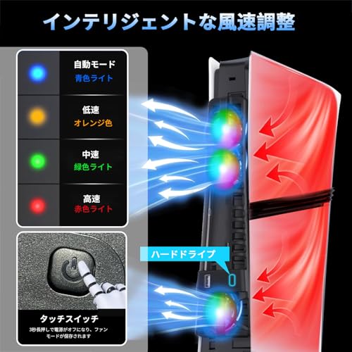 【2025新登場 PS5 Pro/PS5 Slim対応】PS5 Pro/PS5 Slim用冷却ファンWelleGoods プレステ5Pro/Slimスマート冷却ファン 低騒音 自動温度検知 熱対策 RGBライト USB 3.0ポート搭載 すべての外部機器に対応 PS5アクセサリー 対応 ディスク通常版/デジタル版[PS5非対応]
