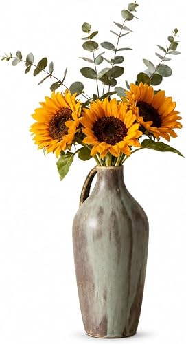 Ceramic Flower Vase with Handles,Rustic Table Vases with Handle Living Room Deco