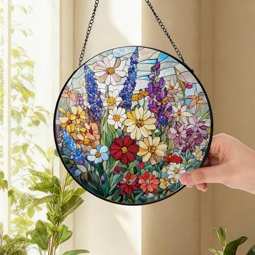 Colorful Wildflowers Suncatcher Stained Glass Window Hanging — view 3