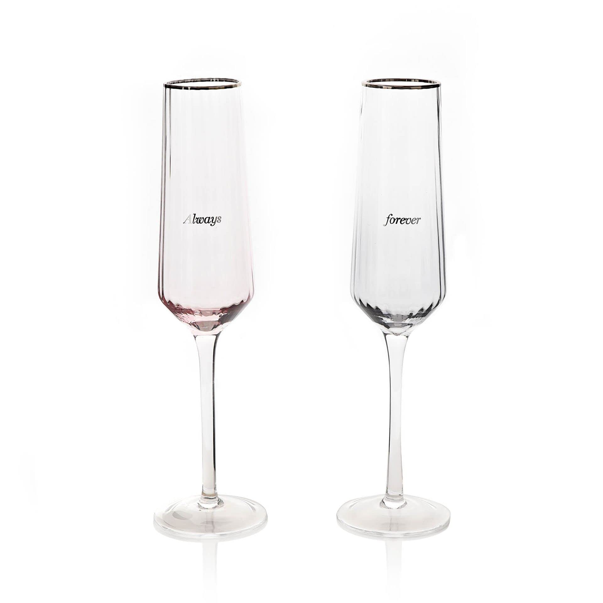 Widdop and Co Amore by Juliana Set of 2 Flute Rippled Glasses in Gift Box - (Always & Forever), Grey,pink