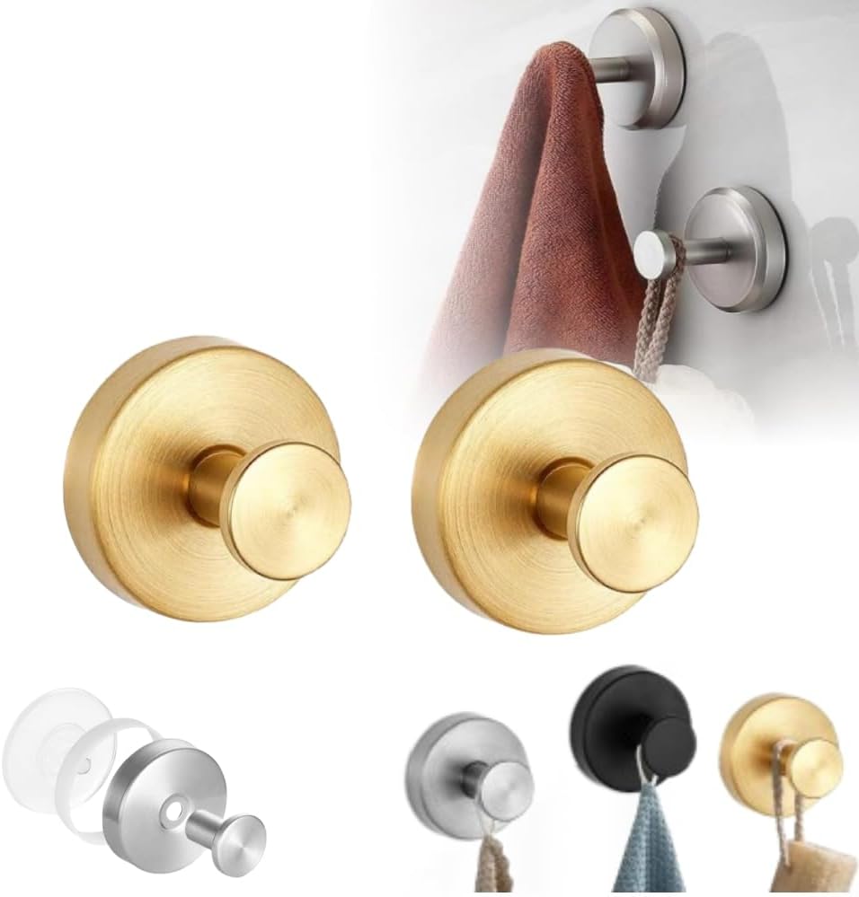 2025 Upgraded No-Drill Hooks, Suction Cup Hooks, Stainless Steel Suction Cup for Shower, Bathroom, Hanging Towels, Mounting on Glass Shower Doors, Tile, Mirrors (Black 6 PCS)
