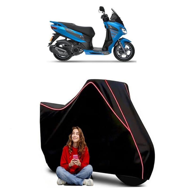 Image of SXR 160 Scooty Bike Cover Water Resistant Outdoor Use Universal Fit Scooters Motorcycles Heavy Duty UV Protection Dust Rain Scratch Resistant Elastic Bottom Black Blue Piping