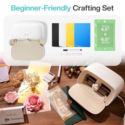 Likcut S501 Plottermaschine, Mini Schneideplotter Verfügbar für Vinyl, Iron on und Karten mit Einsteiger Set, Beige