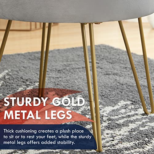 Ornavo Home Modern Round Velvet Storage Ottoman Foot Rest Vanity Stool/Seat With Gold Metal Legs & Tray Top Coffee Table - Silver #TOP4
