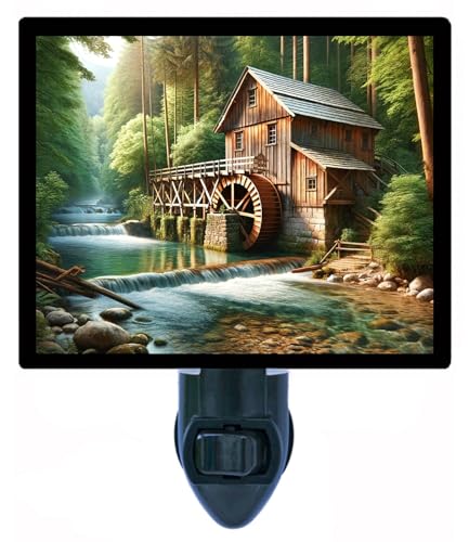 Lámpara de Noche River Water Mill con Diseño de Paisaje