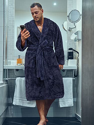 Pavilia Mens Soft Robe, Plush Fluffy Fleece Bathrobe For Men, Long Sherpa Spa Robe With Shawl Collar (Navy Blue,L/Xl) #TOP4