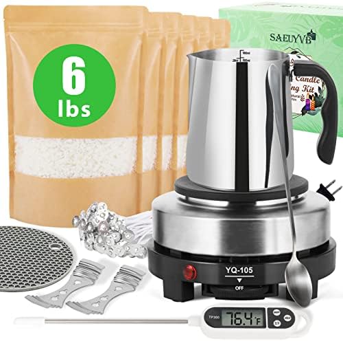 SAEUYVB Candle Making Kit,Candle Making Kit for Adults,Candle Making Kit with Hot Plate,Candle Making Supplies - DIY Starter Soy Candle Making Kit - Perfect as Home Decorations(6 lbs Soy Candle)