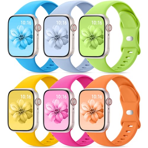 6 Pack Sport Bands Compatible with Apple Watch Bands for Women 40mm 41mm 44mm 45mm 46mm 42mm 38mm 49mm Men, Soft Silicone Waterproof iWatch Strap for Apple Watch Series 10 9 8 Ultra SE 7 6 5