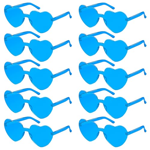 SelfTek 10 Stück Herz Brille Blau - Party Brille Herz Sonnenbrille Magische Farben, Hippie Brille Aper-ol Kostüm, Lustige Partybrillen für Fasching Foto Requisiten Geburtstagsfeier für Erwachsene
