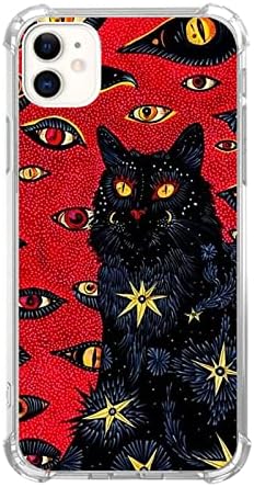 WidofvSpky Psychedelic Phone Case Hippie Cat Cover Compatible with iPhone 11, Trippy Cute Cool Animal Black Cat Case for iPhone 11, Unique Trendy Soft TPU Bumper Cover
