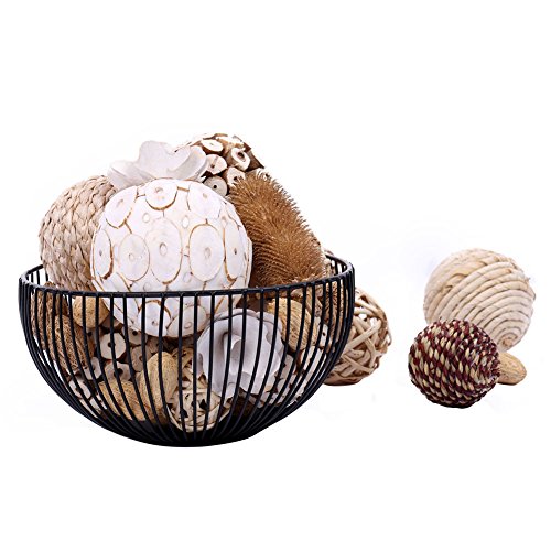 Rattan Ball, Bag Of Assorted Decorative Spherical Natural Wicker Rattan And Cotton Bowl And Vase Filler, Balls Spheres Orbs Filler - Brown And White (Brown1) #TOP3