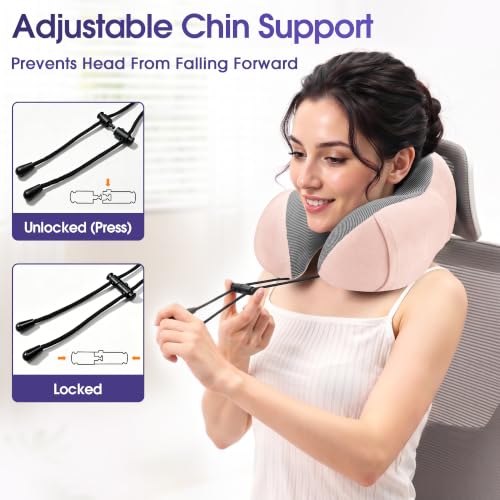 Image of CloudBliss Memory Foam Travel Neck Pillow Airplane, Set of 2, Pink & Pink