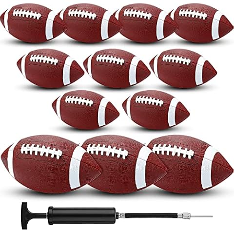 Jerify 12 Pcs Composite Leather Footballs Official Composite Ball Inflatable Football with Pump Indoor Outdoor Football Bulk for Training and Recreational Play(Size 9,Brown White) Cover