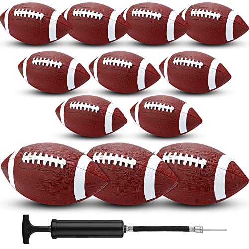 Jerify 12 Pcs Composite Leather Footballs Official Composite Ball Inflatable Football with Pump Indoor Outdoor Football Bulk for Training and Recreational Play(Size 9 Brown White)