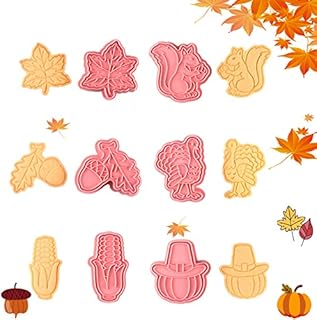 6 Pieces Autumn Thanksgiving Cookie Cutters Set,Thanksgiving Biscuit Cutter Pumpkin Pine Nuts Squirrel Deciduous Turkey Corn Shaped DIY Biscuit Fondant Cutters for Party Baking Thanksgiving