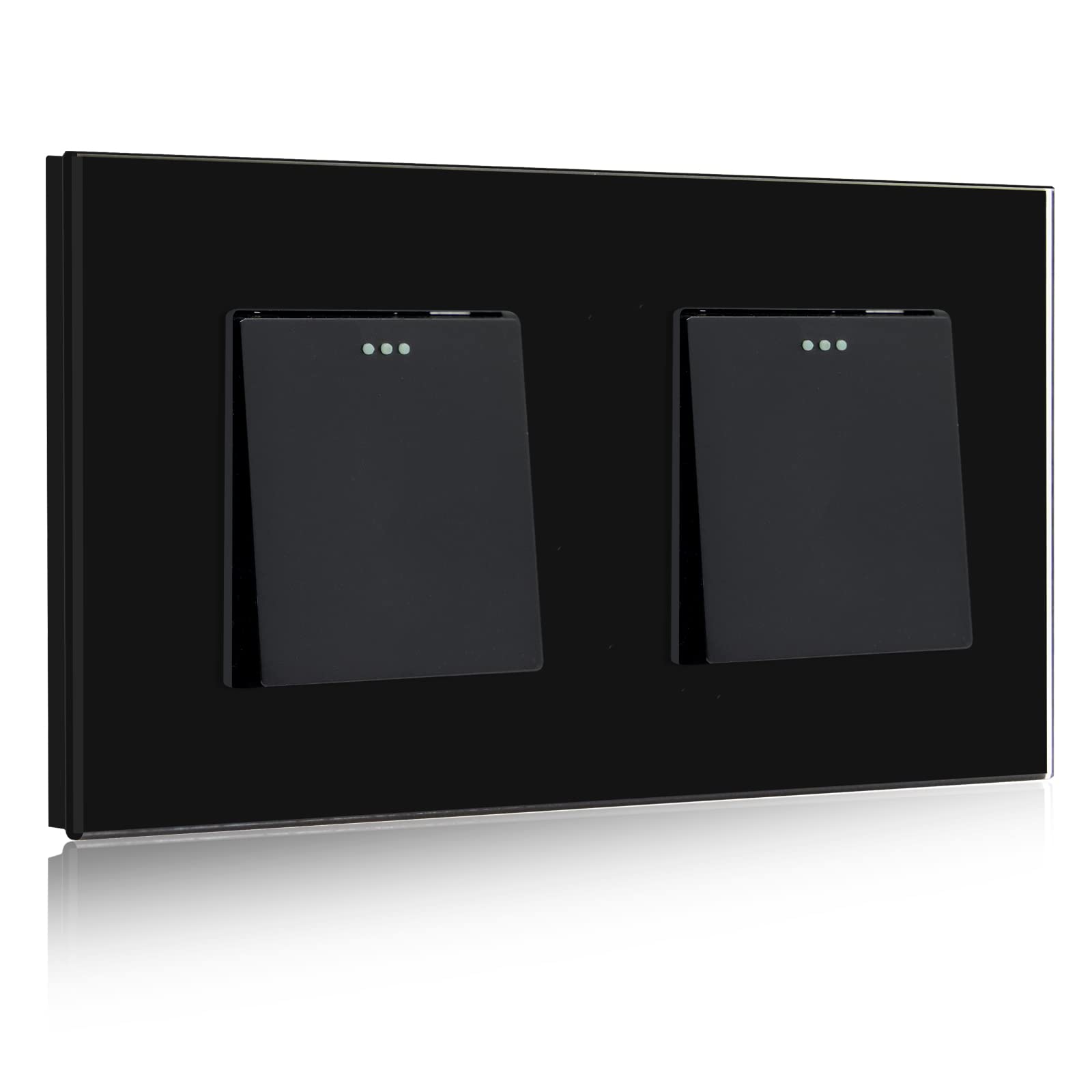 BSEED Light Switch 1 Gang 2 Way+1 Gang 2 Way Glass Light Switches Screwless 10A Rocker Tactile Wall Switch Black Crystal Toggle Switch 146mm