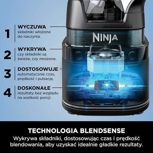 Ninja Detect Power Blender Pro 1200 W z 2-litrowym dzbankiem (maks. pojemność płynu 1900 ml), wydajny blender do robienia smoothie, rozdrabniania warzyw i miksowania mrożonych napojów, czarny, TB201EU