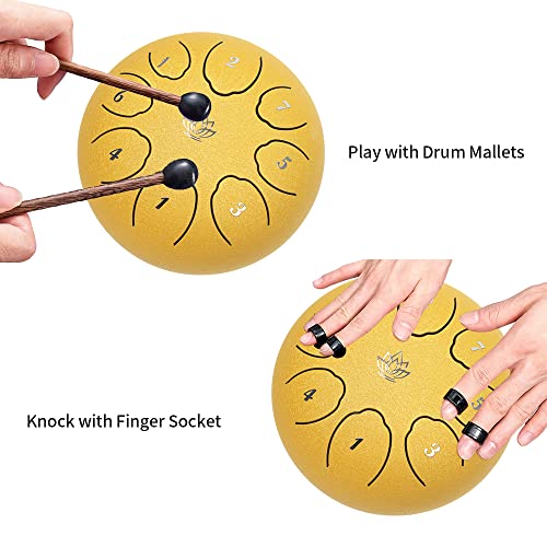 Yasisid Steel Tongue Drum 6 Inche 8 Note Steel Drums Instruments For Kids,Percussion Instrument,With Soft Bag,Music Book,2 Mallets,For Meditation Or Yoga(Yellow) #TOP2
