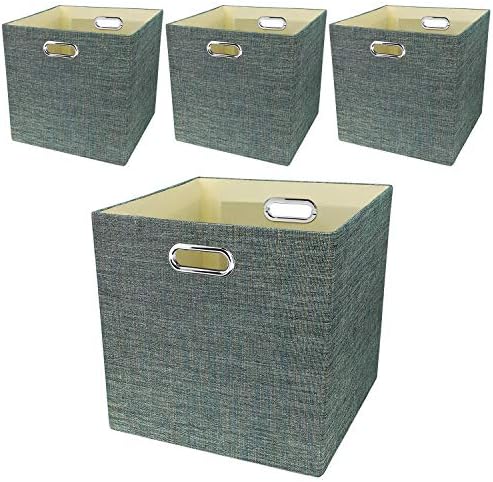 Posprica Kallax Cube Storage Boxes, 28×28cm Collapsible Storage Cube Basket Bins Containers for Shelf,Drawers,Cabinet, Closet (Set of 4, Grey)