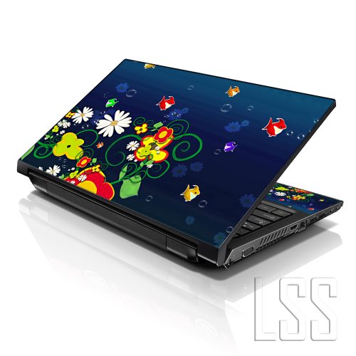 Image of LSS 15 15.6 Inches Laptop Notebook Skin Sticker with 2 Wrist Pads - Reusable Cover Protector Vinyl Sticker Cover Decal Fits 13 inch - 16 inch HP Asus Acer Samsung - Ocean Fish Pattern